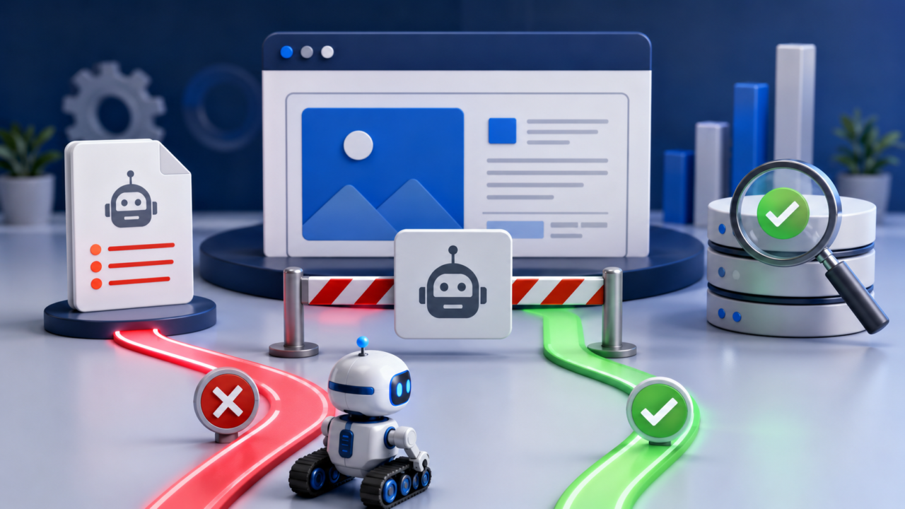 Search crawler choosing between a robots.txt blocked path and an accessible indexed page