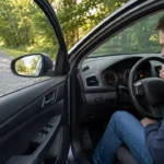 Driver checking a parked car dashboard after the engine starts and then dies