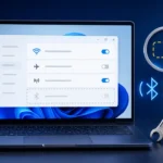 Windows 11 laptop with a missing Bluetooth toggle and diagnostic tools